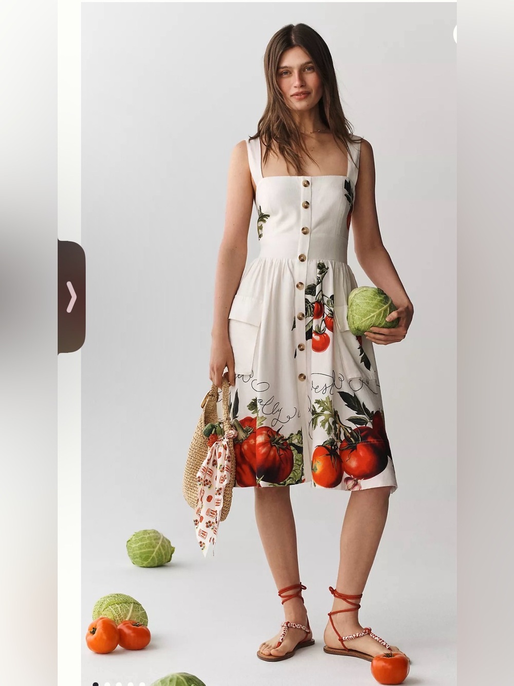 Anthropologie Maeve Button-Front Fit & Flare Tomato Midi Dress